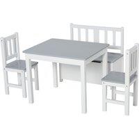 4-Piece Kids Table Set with 2 Wooden Chairs, 1 Storage Bench, and Interesting Modern Design, Grey/White