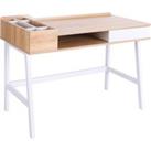 Computer Writing Desk Workstation with Drawer, Storage Compartments, Cable Management, Laptop Table Metal Frame Oak and White