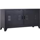 Industrial TV Cabinet Stand Media Center Steel Shelf Doors Storage System DVD Recorder Receiver Unit  Black