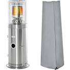 Outsunny 10KW Outdoor Gas Patio Heater Terrace Freestanding Bullet Style Heater with Wheels, Dust Cover, Regulator and Hose, Silver