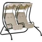 Outsunny Canopy Swing Modern Outdoor Relax Chairs w/ 2 Separate Chairs, Cushions and Removable Shade Canopy, Beige