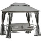 Outsunny 3 Seater Swing Chair Hammock Gazebo Patio Bench Outdoor with Double Tier Canopy, Cushioned Seat, Mesh Sidewalls, Grey
