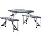 Outsunny Folding Picnic Table and Chair Set Portable Camping Hiking Dining Furniture with Four Chairs, Aluminium Frame and Suitcase for BBQ Party