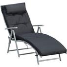 Outsunny Outdoor Patio Sun Lounger Garden Texteline Foldable Reclining Chair Pillow Adjustable Recliner with Cushion - Black