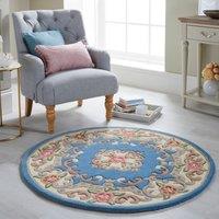 Lotus Premium Aubusson Circle Rug Blue