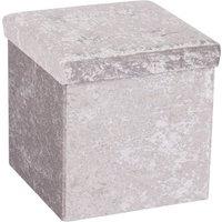 Foldable Silver Velvet Cube Ottoman Silver