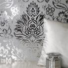 Platinum Foil Grey and Metallic Silver Damask Wallpaper by Fine Decor FD42562