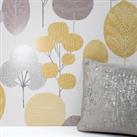 Scandi Forest Wallpaper Metallic Mustard Yellow / Cream Crown M1530