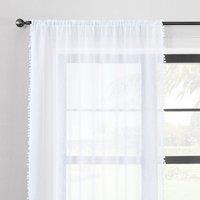 Textured Pom Pom White Slot Top Voile White