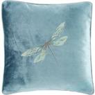 Dragonflies Teal Embroidered Cushion Blue and Brown