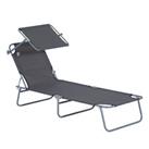 Outsunny Folding Chair Sun Lounger Recliner Seat Sunshade Garden Outdoor Grey