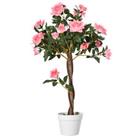 Outsunny 90cm/3FT Artificial Rose Tree Fake Decorative Plant 21 Flowers Pot Pink