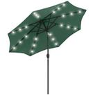 Outsunny 2.7m Patio LED Umbrella with Push Button Tilt/Crank 8 Ribs Green