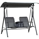 Outsunny 2 Person Swing Chair with Pivot Table & Middle Storage Console, Grey