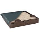 Outsunny Kids Outdoor Sandbox w/ Canopy Backyard for 312 years old Brown