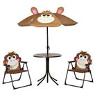 Outsunny Kids Foldable FourPiece Garden Set w/ Table, Chairs, Umbrella  Brown