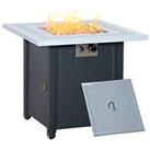 Outsunny Outdoor Propane Gas Fire Pit Table w/ Lid and Lava Rocks, Black