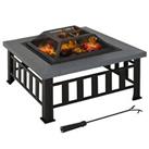 Outsunny Fire Pit Heater Square Table Patio Backyard Metal Black f86cm Outdoor