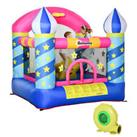 Outsunny Kids Bounce Castle House Trampoline Basket with Inflator Blue
