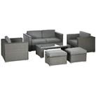 Outsunny 6pc Garden Furniture Set Rattan Sofa Outdoor Wicker Table Ottoman Stool