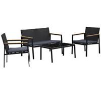 Outsunny 4 Pcs PE Rattan Furniture Set w/3 Cushioned Chairs 1 Coffee Table Grey