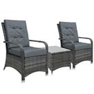 Outsunny Rattan 3PCs Chair Table Bistro Set Patio Set w/ Steel Frame Grey