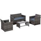 Outsunny 4 pcs Rattan Garden Sofa Set Patio Bench Chairs & Coffee Table  Grey
