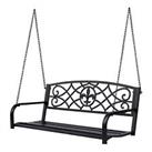 Outsunny Outdoor Steel FleurDeLis Porch Swing Garden Hanging Bench Black
