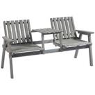 Outsunny 2Seater Garden Bench Patio Antique Loveseat with Armrest, Steel Grey
