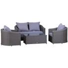Outsunny Garden 4Seater Sofa Set Rattan Furniture Coffee Table Chair Bench Grey