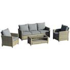 Outsunny 4 PCS Patio PE Rattan Sofa Set, Outdoor Conversation Furniture Set