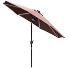 Outsunny 2.7m Garden Parasol Patio Sun Umbrella w/ LED Solar Light Coffee