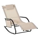 Outsunny Breathable Mesh Rocking Chair Outdoor Recliner w/ Headrest Cream White