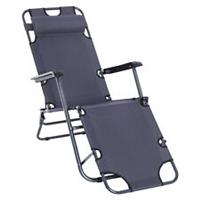 Outsunny Sun Lounger Recliner Chair 2 in 1 Garden Foldable Steel Grey Outdoor