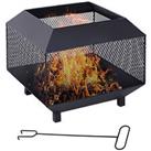 Outsunny Metal Firepit Patio Heater Brazier Garden Square Stove Log Wood Burner