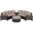 Outsunny 8 PCs Patio Rattan Conversation Furniture Set w/ Side Table & Cushioned