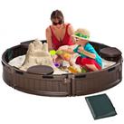 Outsunny Kids Outdoor Round Sandbox w/ Canopy for 312 years old Brown