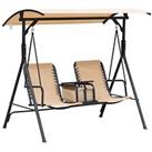 Outsunny 2 Person Swing Chair with Pivot Table & Middle Storage Console, Beige