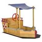 Outsunny Kids Wooden Sand Pit Sandbox Pirate Sandboat Outdoor w/ Canopy Shade