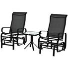 Outsunny 3 Pcs Rocking Chair Gliding Chair Set w/ Table for Patio Garden Black