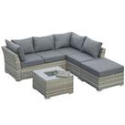 Outsunny Patio PE Rattan Sofa Sectional Conversation Furniture Set w/ Ice Bucket