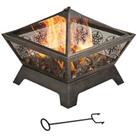 Outsunny Outdoor Fire Pit with Spark Screen Cover Poker for Camping Picnic