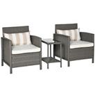 Outsunny 3 PC Rattan Outdoor Cushioned Single Sofa Coffee Table Light, Grey