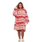 Dreamscene Nordic Print Hoodie Blanket Oversized Coral Fleece Sherpa Throw - Red