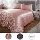Sienna Luxury Silk Satin Duvet Cover with Pillowcases Bedding Set, Blush Silver