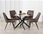 Mara 100cm Round Glass Dining Table with Marcel Antique Chairs
