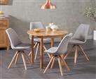 Oxford 90cm Solid Oak Drop Leaf Extending Dining Table with Oscar Round Leg Fabric Chairs