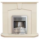 Adam Abbey Fireplace Suite Stone Effect with Electric Fire Brushed Steel 48 Inch