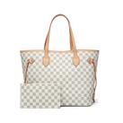 (White) Women Checkered Tote Shoulder Bag Purse PU Leather Handbag Bag With Inner Pouch