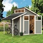 Rowlinson 7x10 Wooden Skylight Garden Shed + Lean To Storage Grey White